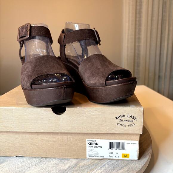Kork-Ease Women's Keirn Dark Brown Leather Platform Wedge Sandals US Size 9 M 9M
